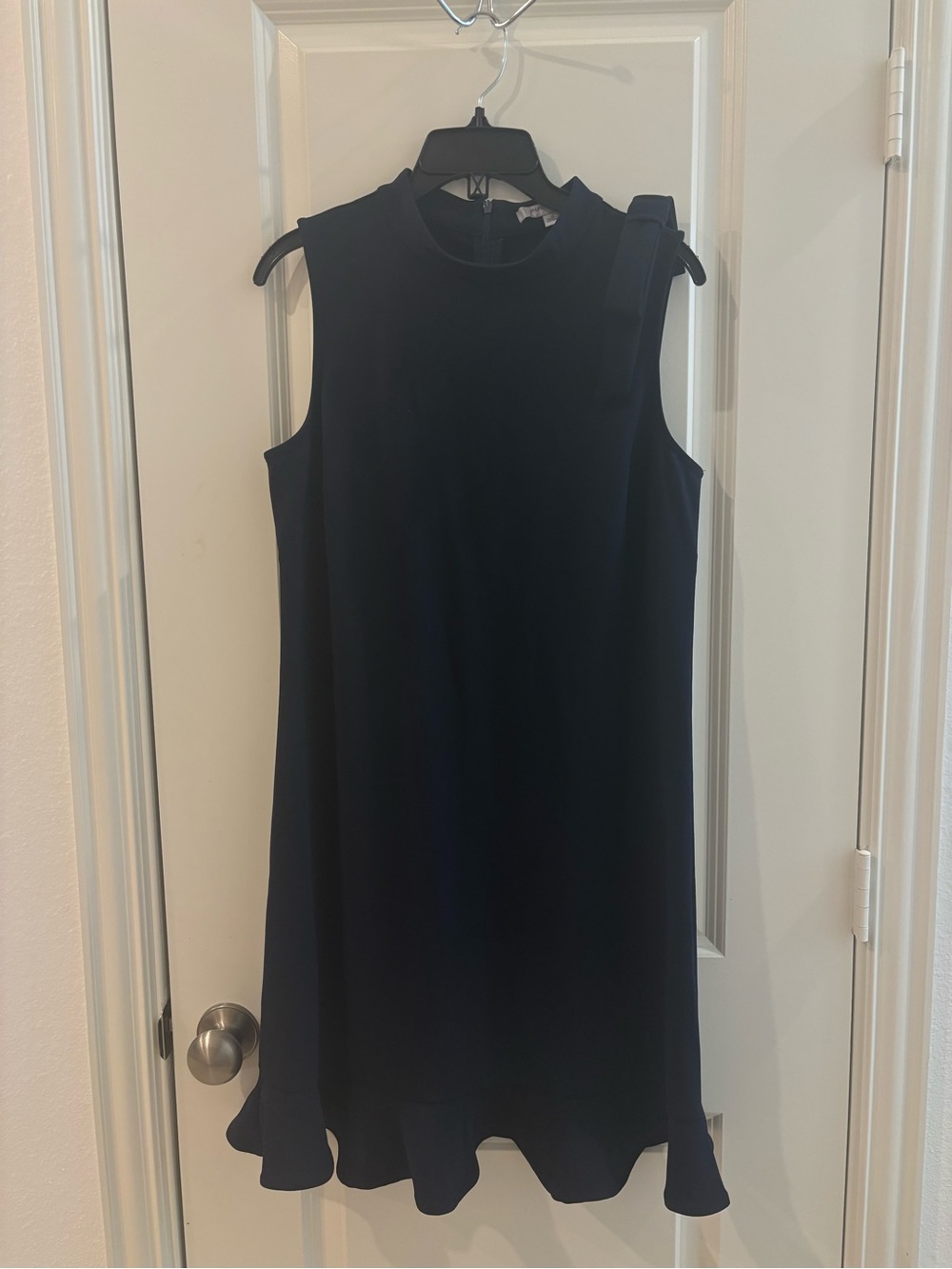 Andrew Marc Navy Sleeveless Ruffle-Hem Midi Dress